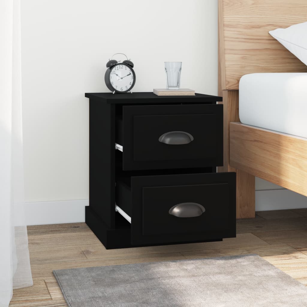 Black Engineered Wood Bedside Cabinet 39x39x47.5 cm