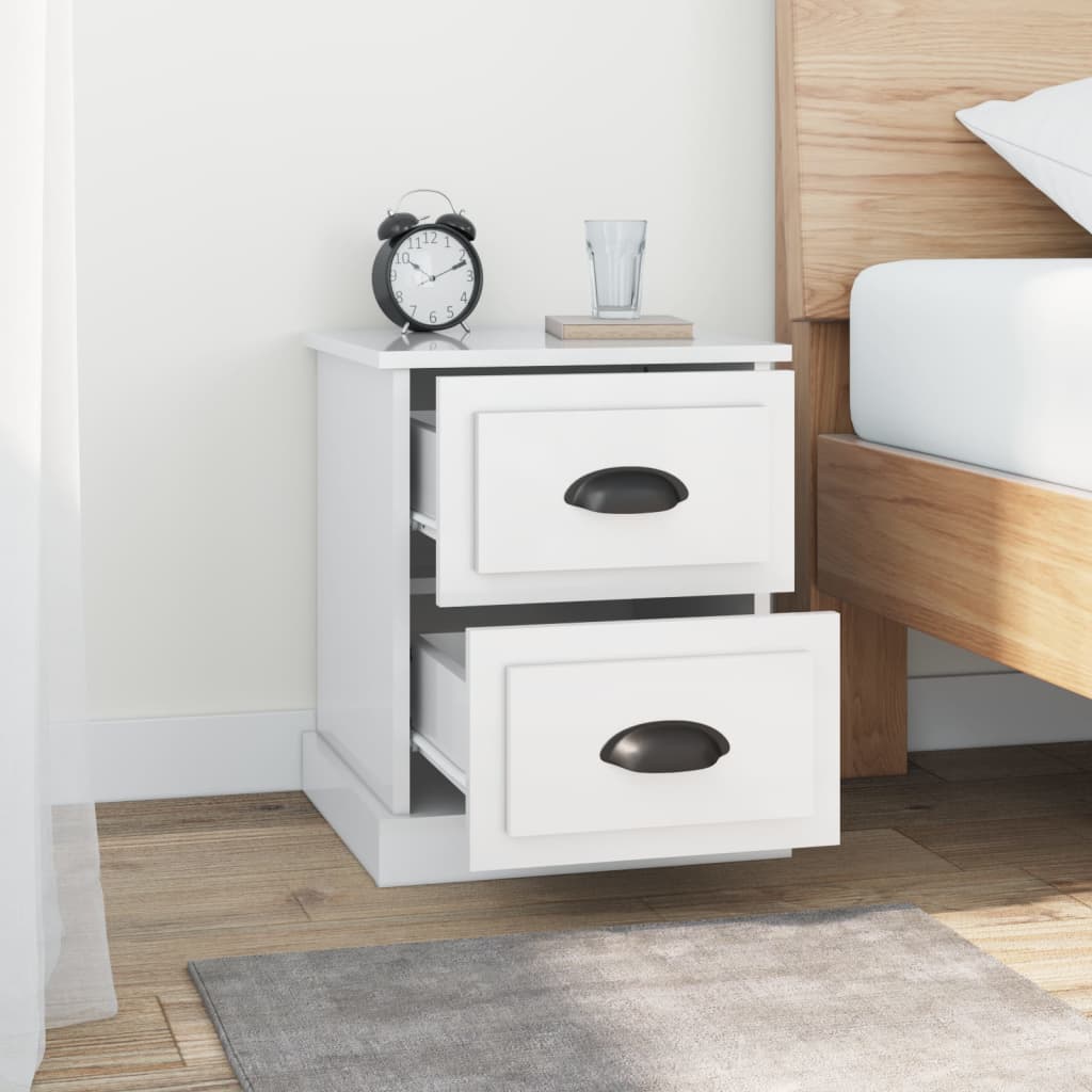 High Gloss White Bedside Cabinets 2pcs, 39x39x47.5cm - Engineered Wood