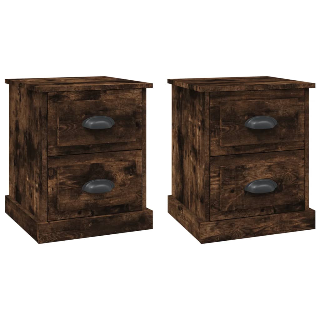 Set of 2 Smoked Oak Bedside Cabinets, Engineered Wood, 39x39x47.5 cm