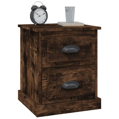 Set of 2 Smoked Oak Bedside Cabinets, Engineered Wood, 39x39x47.5 cm
