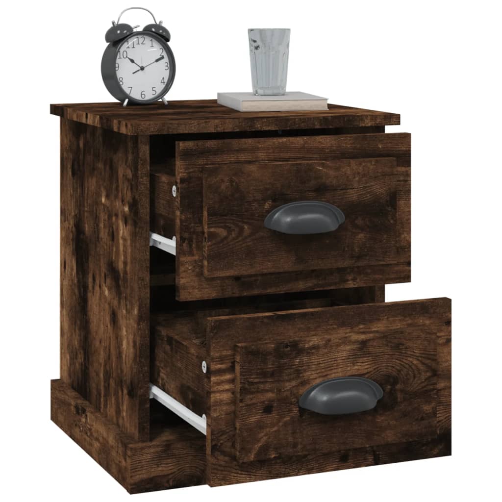 Set of 2 Smoked Oak Bedside Cabinets, Engineered Wood, 39x39x47.5 cm