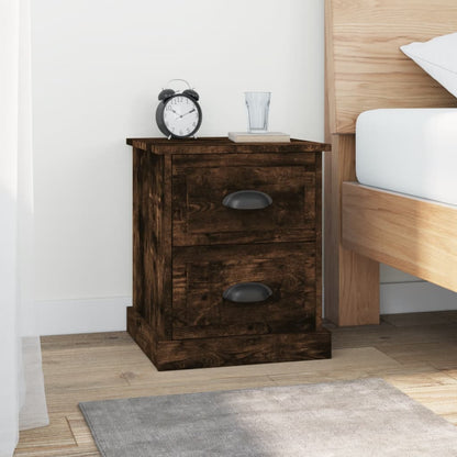 Set of 2 Smoked Oak Bedside Cabinets, Engineered Wood, 39x39x47.5 cm