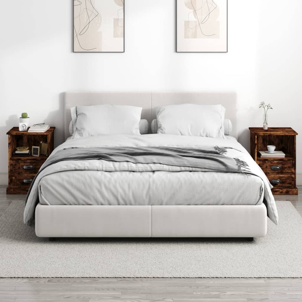 Set of 2 Smoked Oak Bedside Cabinets 43x36x60 cm