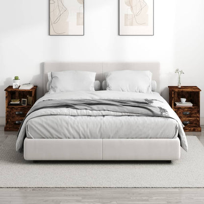 Set of 2 Smoked Oak Bedside Cabinets 43x36x60 cm