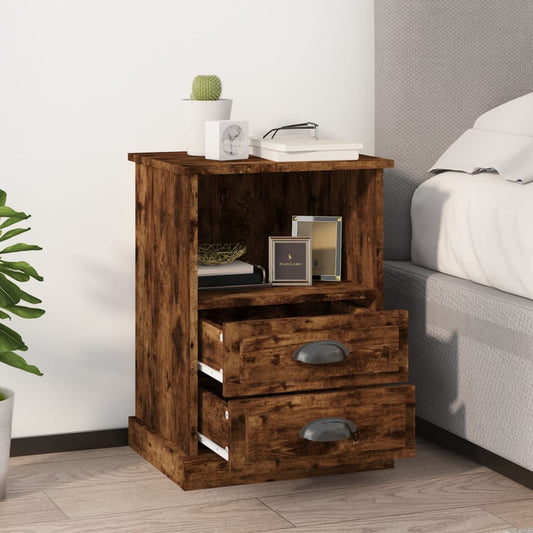 Set of 2 Smoked Oak Bedside Cabinets 43x36x60 cm
