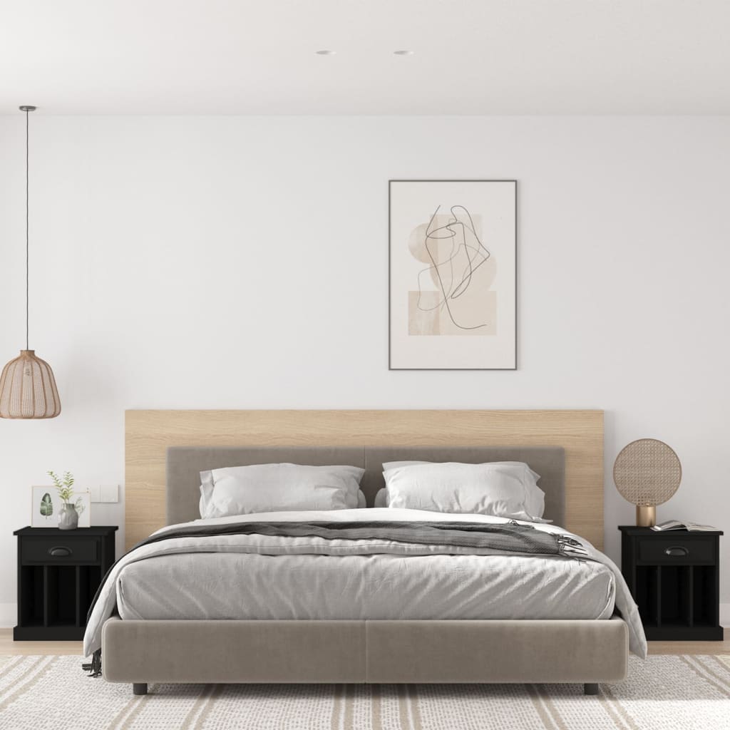 Black Bedside Cabinets Set of 2 - Modern Design, 43x36x50 cm