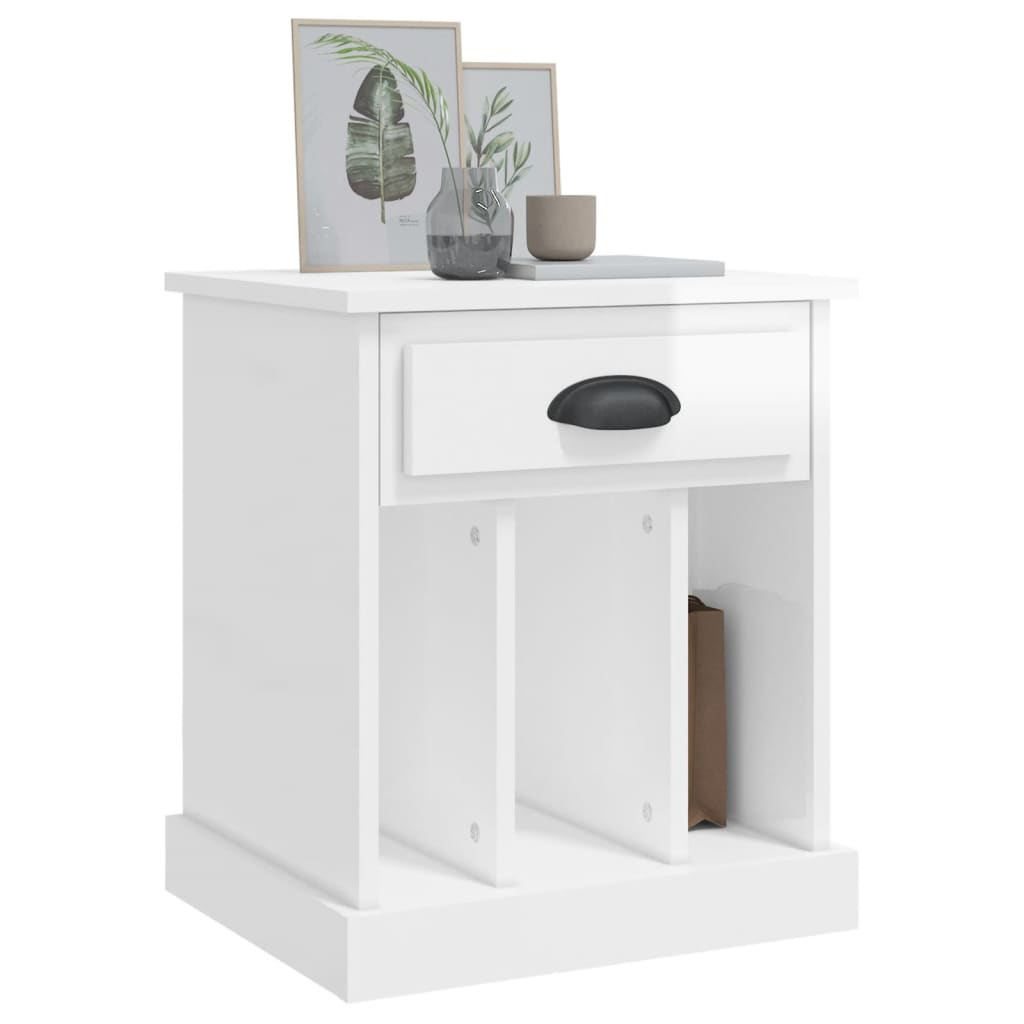 High Gloss White Bedside Cabinet - 43x36x50 cm Modern Design