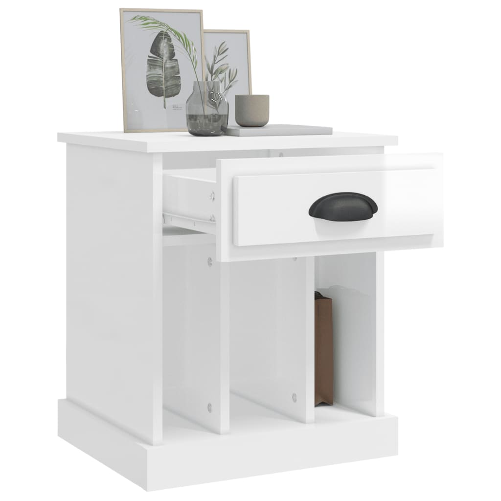 High Gloss White Bedside Cabinet - 43x36x50 cm Modern Design