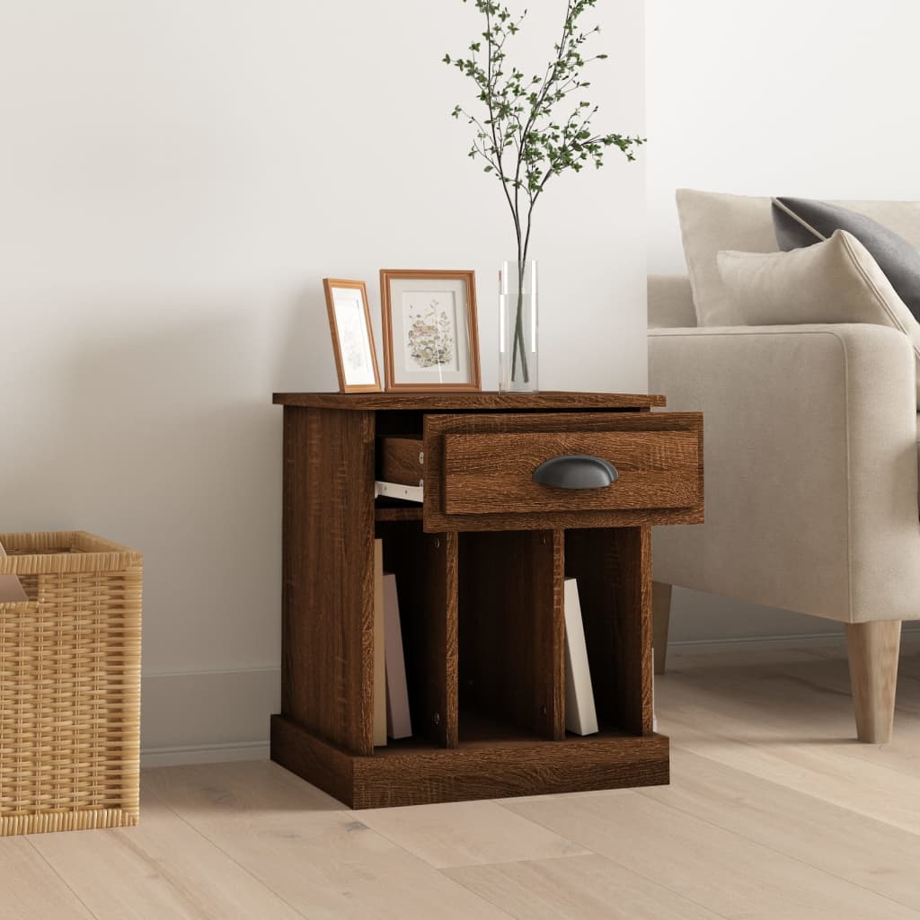 Compact Brown Oak Bedside Cabinet 43x36x50 cm - Stylish Storage