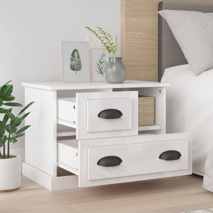 High Gloss White Bedside Cabinet, 60x39x45 cm | Modern Elegance
