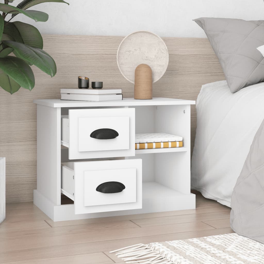White Bedside Cabinet 60x35.5x45cm - Sleek Wooden Nightstand