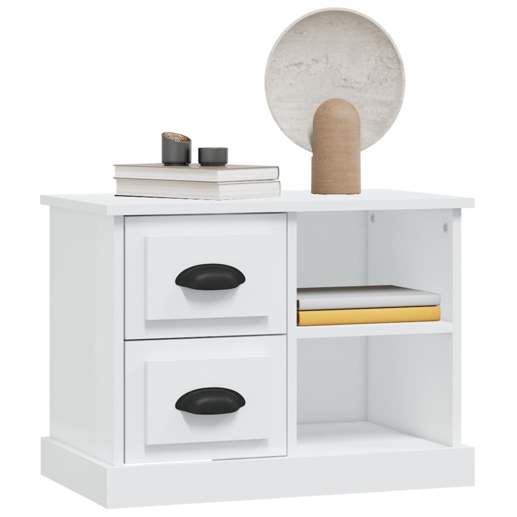 White Bedside Cabinet 60x35.5x45cm - Sleek Wooden Nightstand
