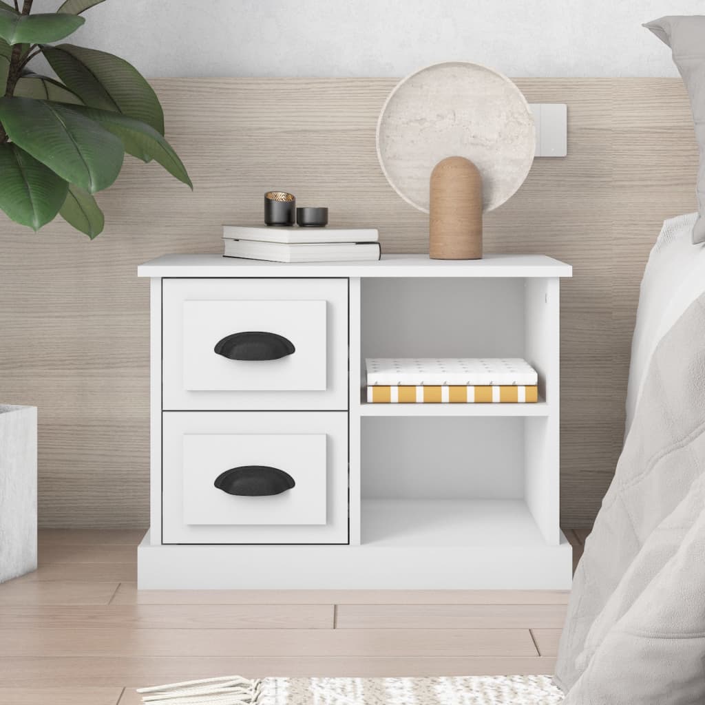White Bedside Cabinet 60x35.5x45cm - Sleek Wooden Nightstand
