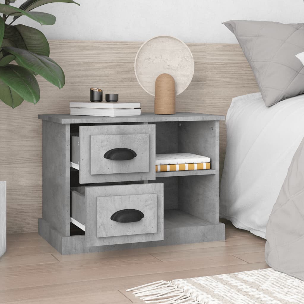 Concrete Grey Bedside Cabinet - Modern Design, 60x35.5x45 cm