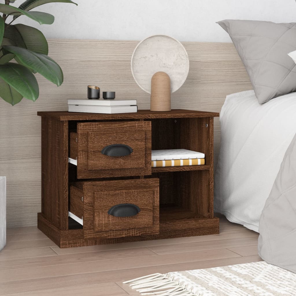 Brown Oak Bedside Cabinet 60x35.5x45 cm - Stylish & Durable