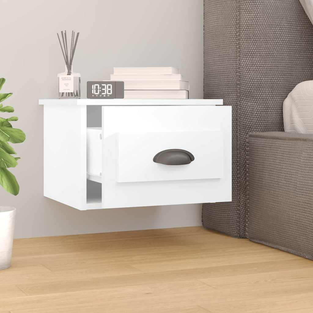 White Wall-Mounted Bedside Cabinet 41.5x36x28cm - Modern Design