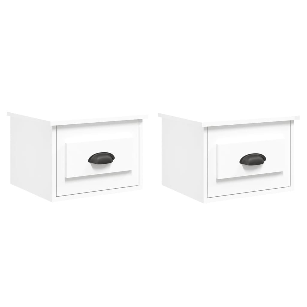 White Wall-Mounted Bedside Cabinets Set of 2 - 41.5x36x28cm