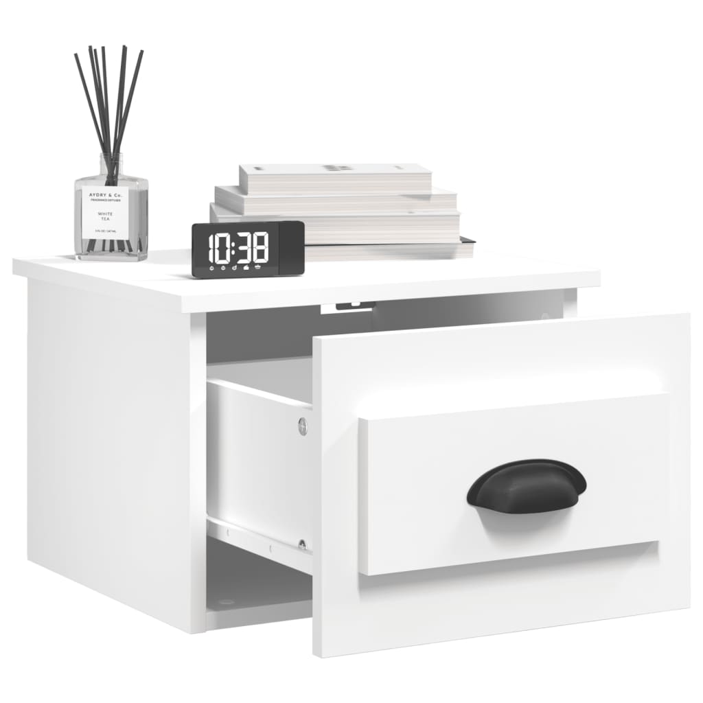 White Wall-Mounted Bedside Cabinets Set of 2 - 41.5x36x28cm