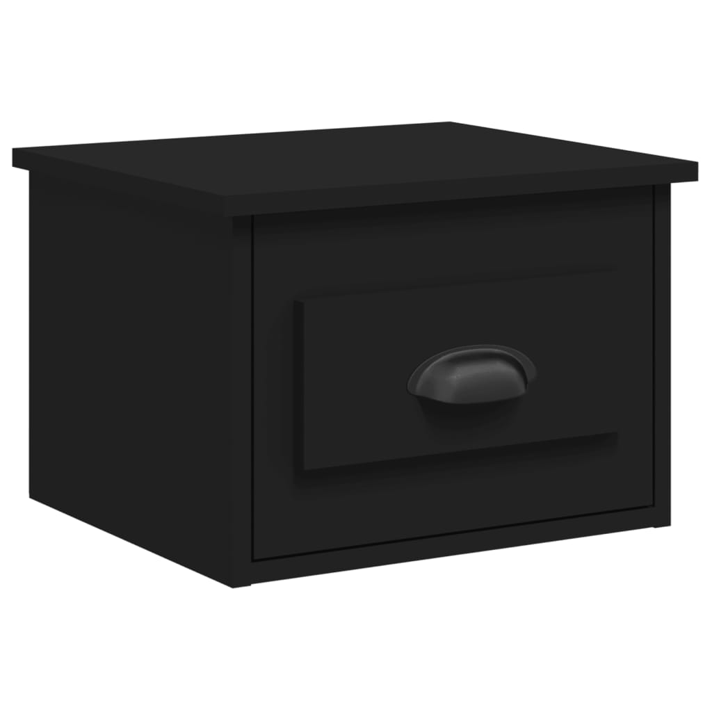 Sleek Black Wall-Mounted Bedside Cabinet - 41.5x36x28cm