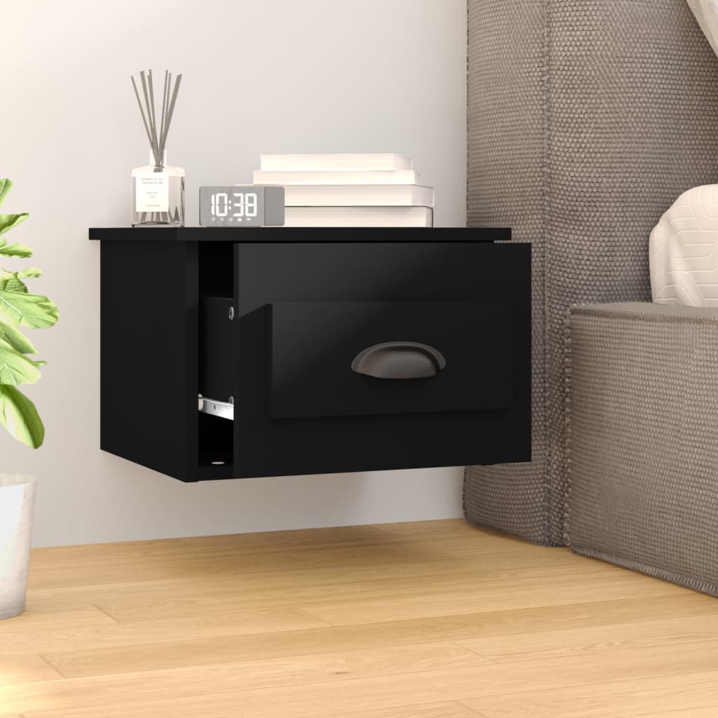 Sleek Black Wall-Mounted Bedside Cabinet - 41.5x36x28cm