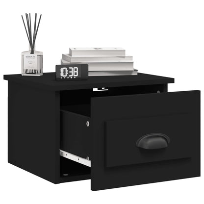 Sleek Black Wall-Mounted Bedside Cabinet - 41.5x36x28cm