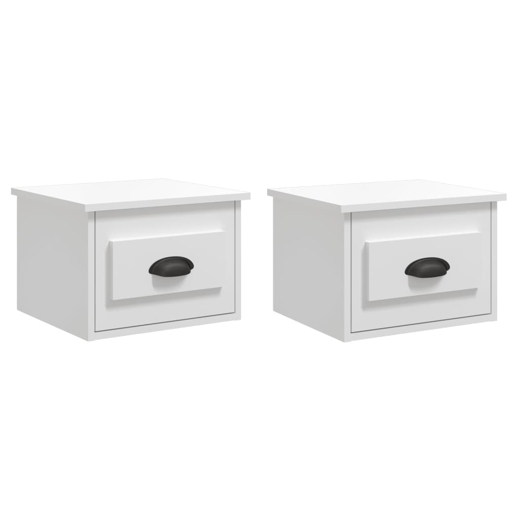 High Gloss White Wall-Mounted Bedside Cabinets Set, 2 pcs