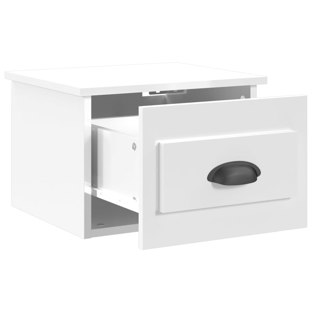 High Gloss White Wall-Mounted Bedside Cabinets Set, 2 pcs