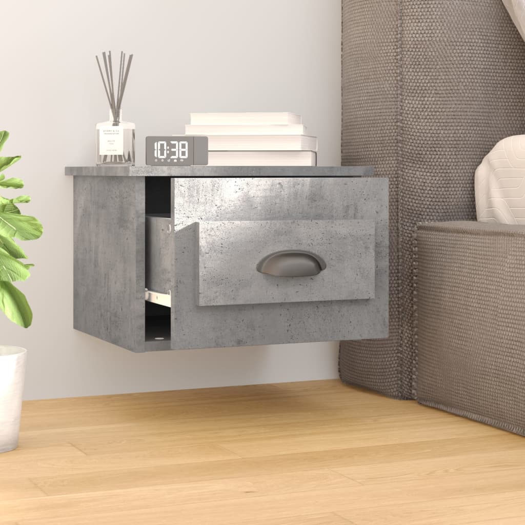Concrete Grey Wall-Mounted Bedside Cabinet 41.5x36x28cm