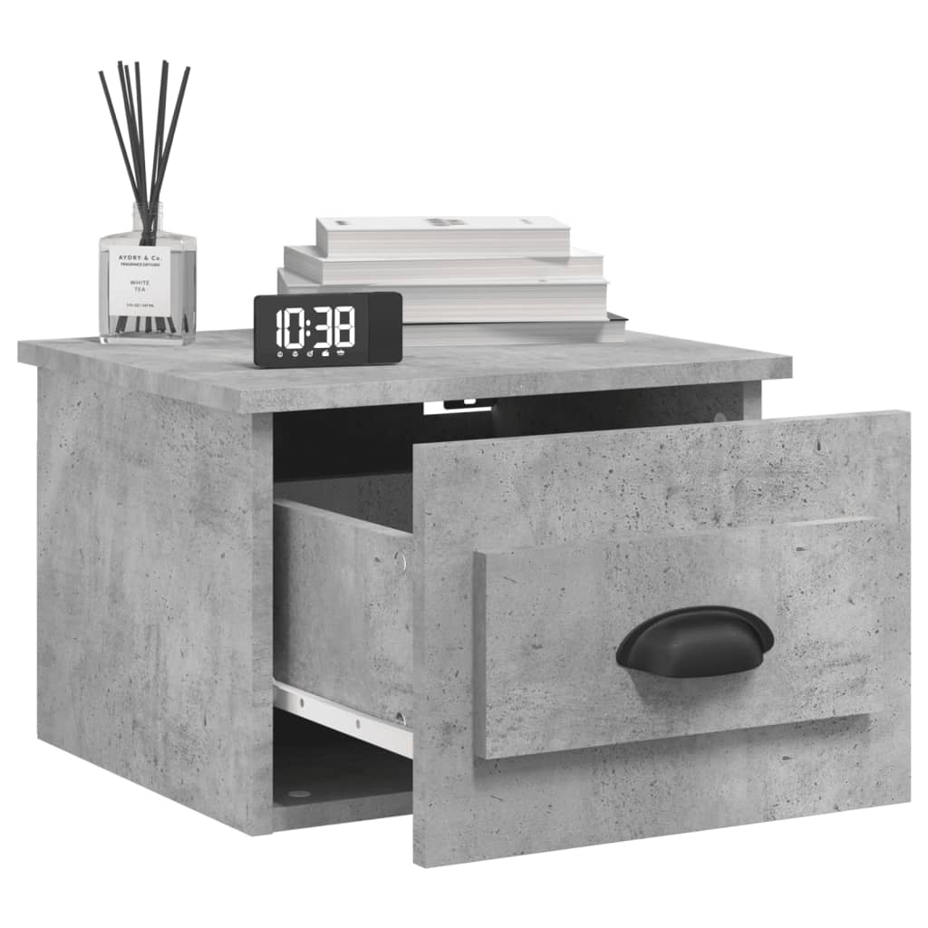 Concrete Grey Wall-Mounted Bedside Cabinet 41.5x36x28cm