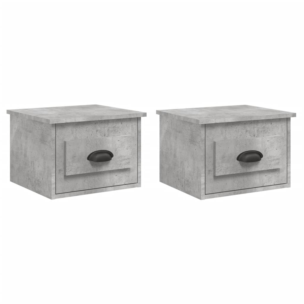 2-Piece Concrete Grey Wall-Mounted Bedside Cabinets 41.5x36x28cm