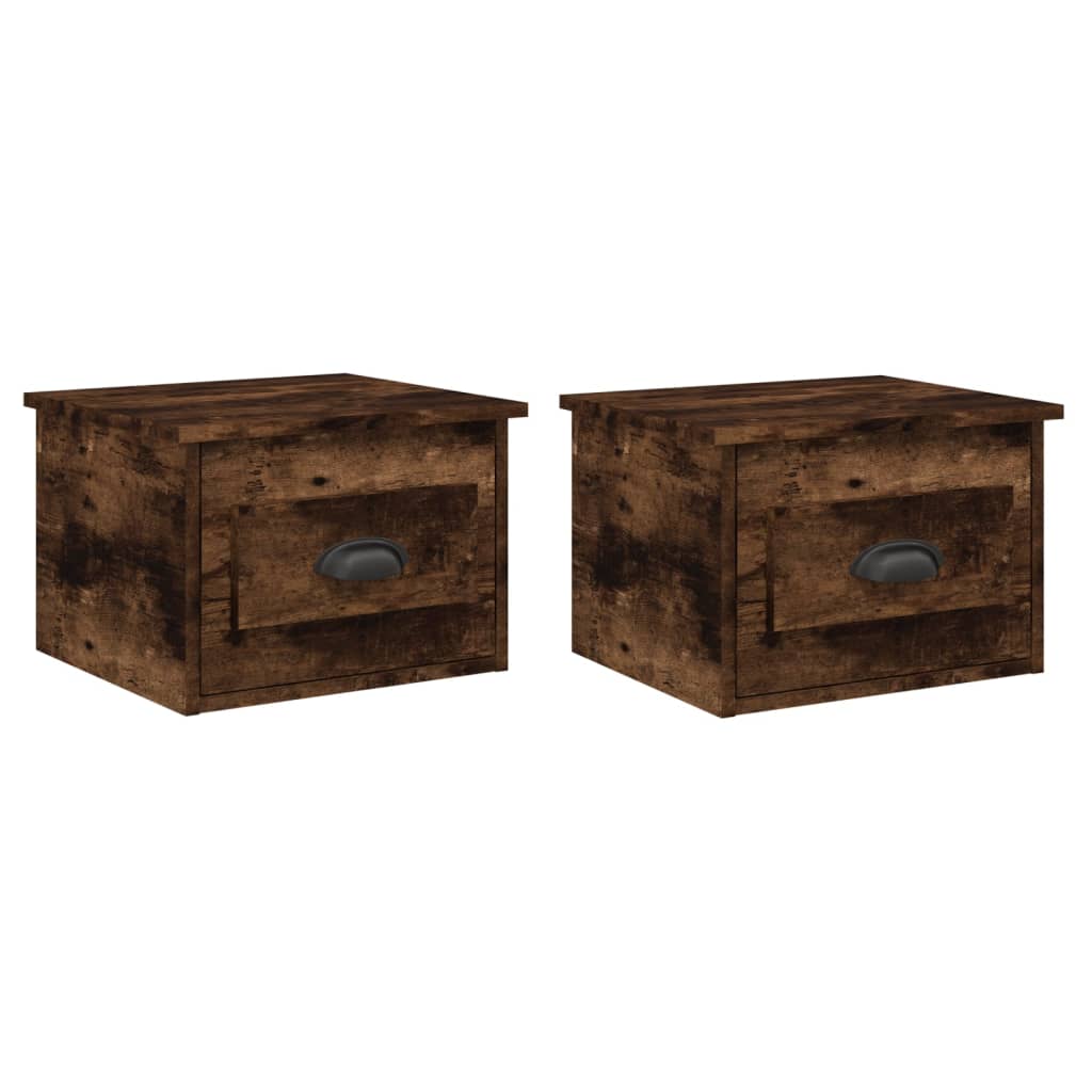 Wall-Mounted Bedside Cabinets, 2-Piece Set, Smoked Oak, 41.5x36x28cm