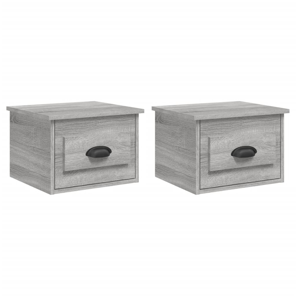 Grey Sonoma Wall-Mounted Bedside Cabinets - Set of 2, 41.5x36x28 cm