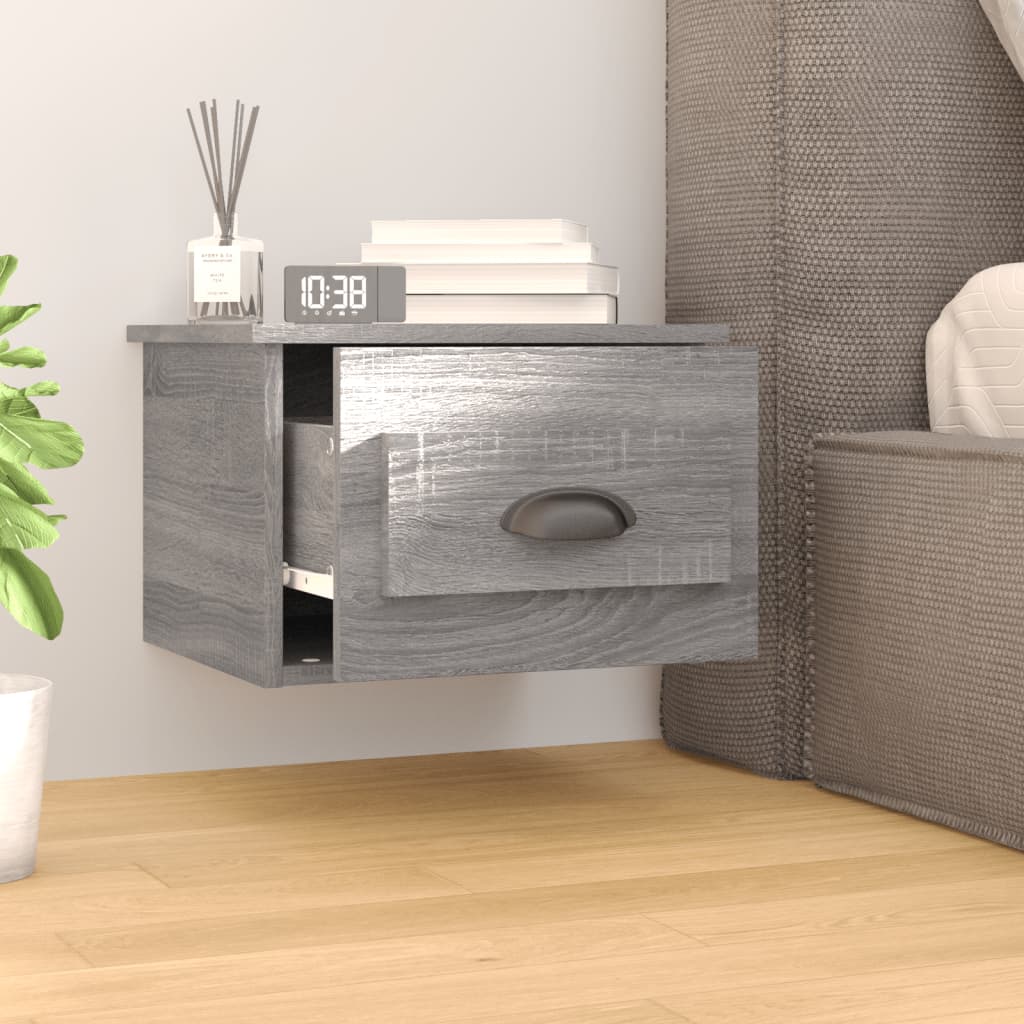 Grey Sonoma Wall-Mounted Bedside Cabinets - Set of 2, 41.5x36x28 cm