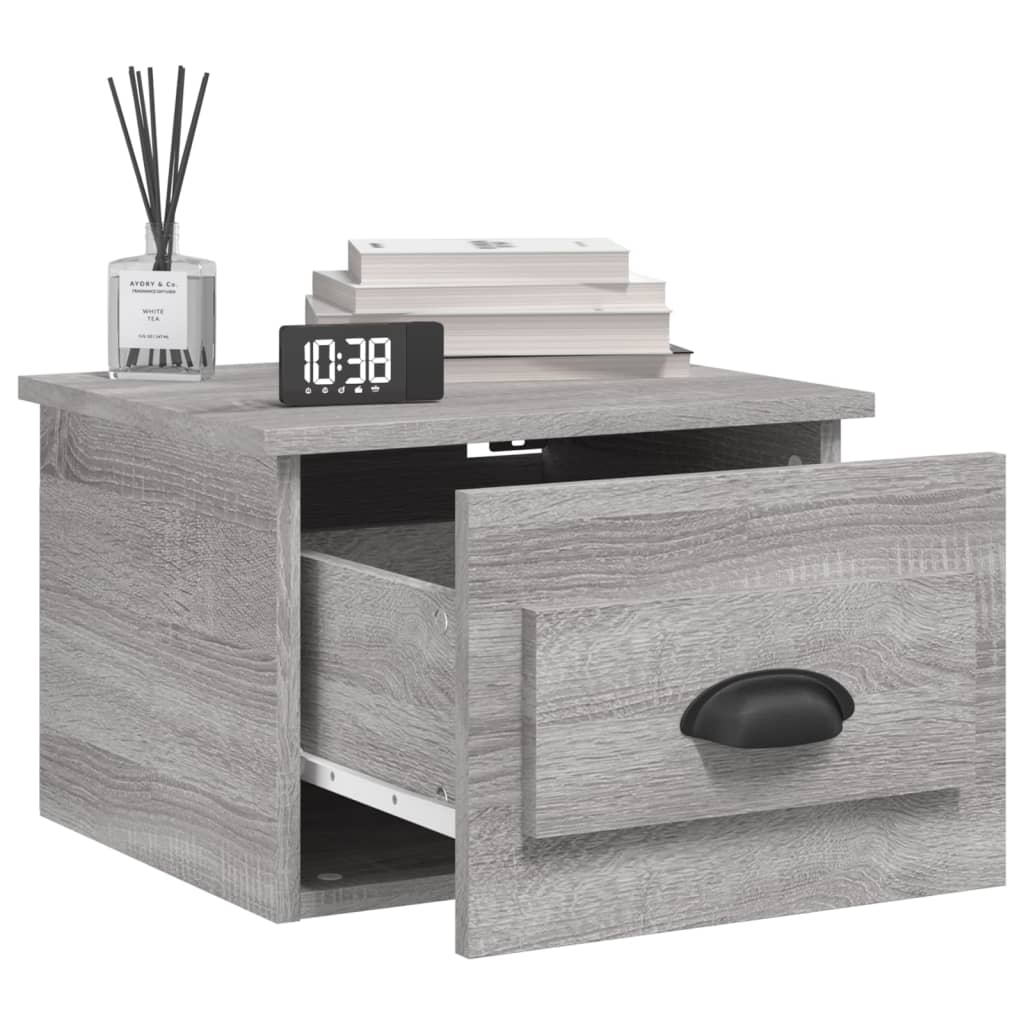 Grey Sonoma Wall-Mounted Bedside Cabinets - Set of 2, 41.5x36x28 cm