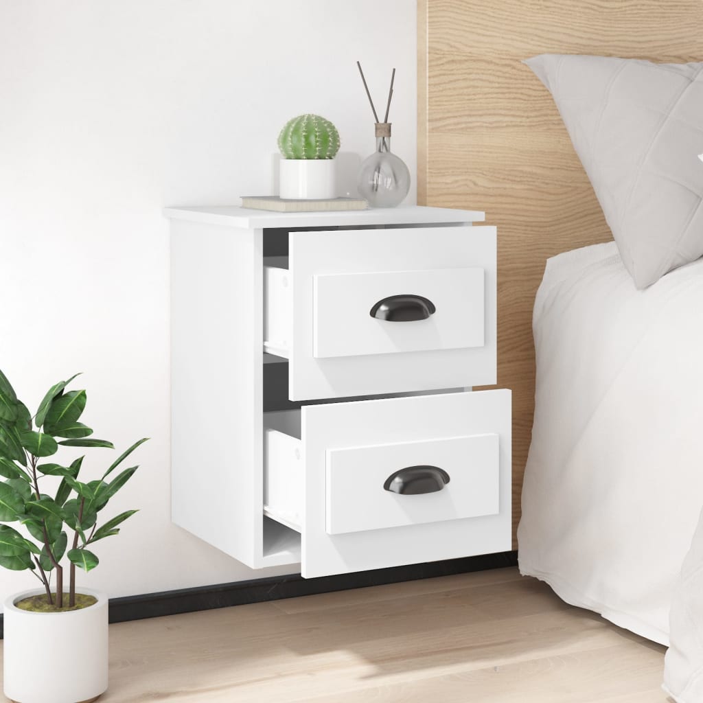 White Wall-Mounted Bedside Cabinet - Stylish Space Saver (41.5x36x53cm)