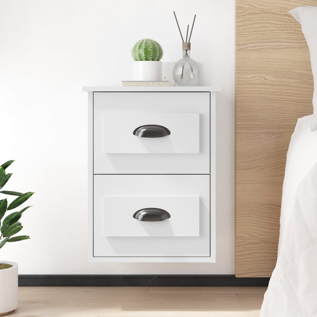 White Wall-Mounted Bedside Cabinet - Stylish Space Saver (41.5x36x53cm)
