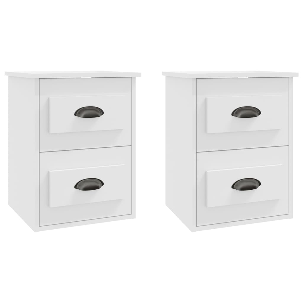 Wall-Mounted Bedside Cabinets Set, White, 41.5x36x53cm, Modern Design