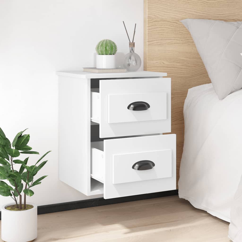 Wall-Mounted Bedside Cabinets Set, White, 41.5x36x53cm, Modern Design