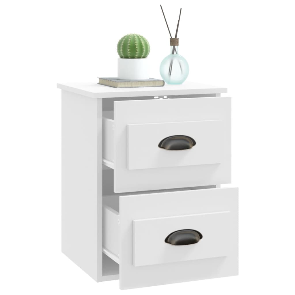 Wall-Mounted Bedside Cabinets Set, White, 41.5x36x53cm, Modern Design