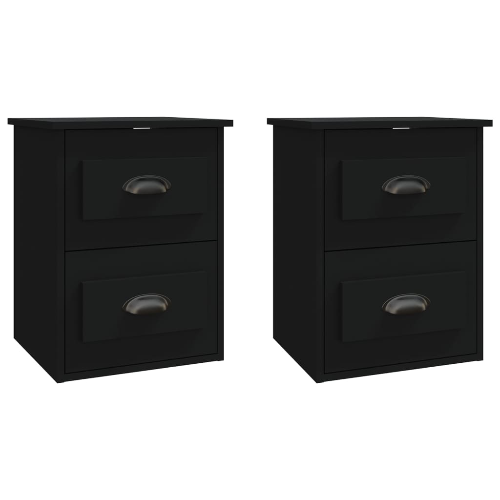 Black Wall-Mounted Bedside Cabinets Set of 2 - Modern Style 41.5x36x53cm