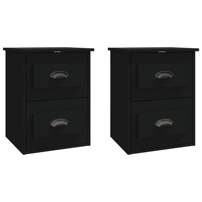 Black Wall-Mounted Bedside Cabinets Set of 2 - Modern Style 41.5x36x53cm