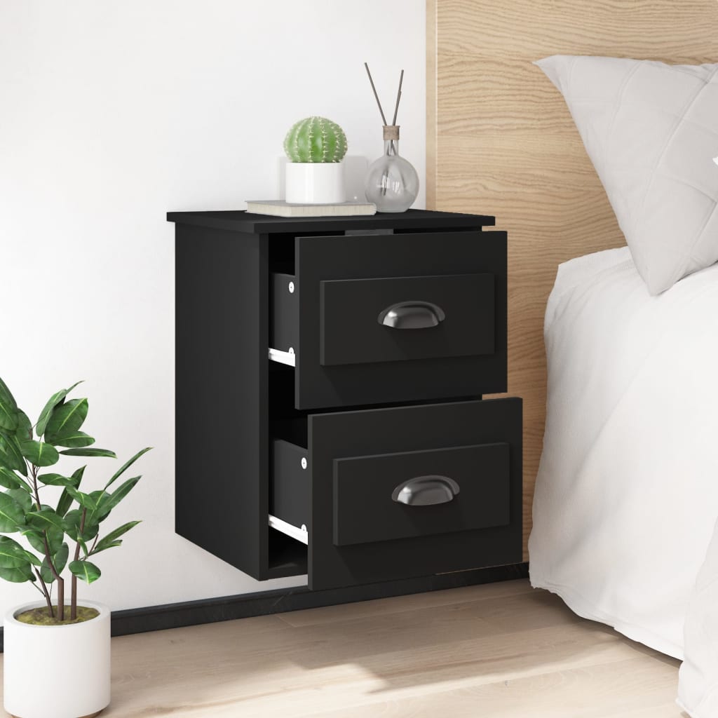 Black Wall-Mounted Bedside Cabinets Set of 2 - Modern Style 41.5x36x53cm