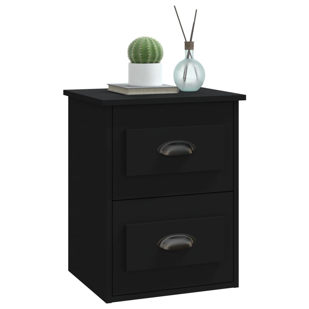 Black Wall-Mounted Bedside Cabinets Set of 2 - Modern Style 41.5x36x53cm