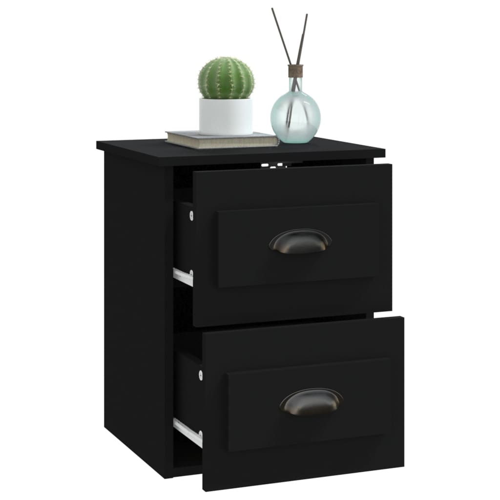 Black Wall-Mounted Bedside Cabinets Set of 2 - Modern Style 41.5x36x53cm