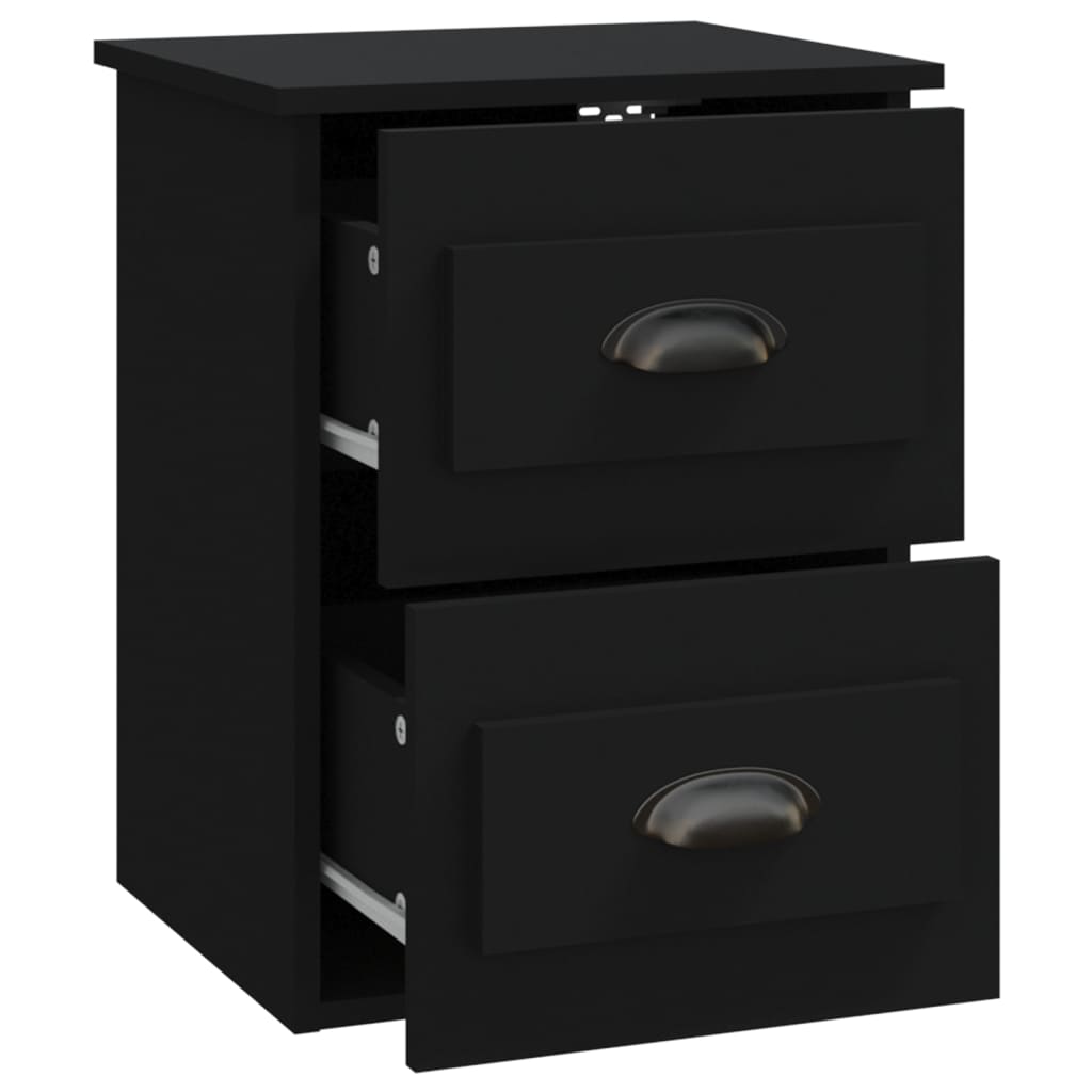 Black Wall-Mounted Bedside Cabinets Set of 2 - Modern Style 41.5x36x53cm