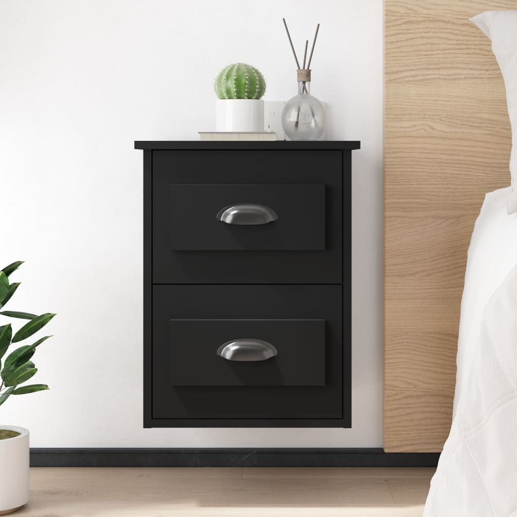 Black Wall-Mounted Bedside Cabinets Set of 2 - Modern Style 41.5x36x53cm