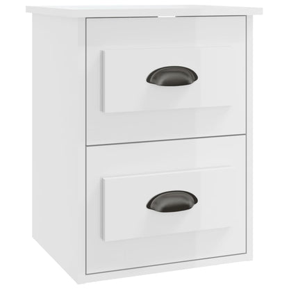 Sleek Wall-Mounted High Gloss White Bedside Cabinet 41.5x36x53cm