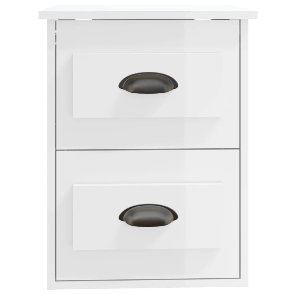 Sleek Wall-Mounted High Gloss White Bedside Cabinet 41.5x36x53cm