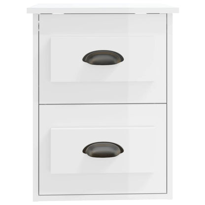 Sleek Wall-Mounted High Gloss White Bedside Cabinet 41.5x36x53cm