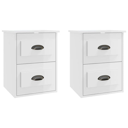 High Gloss White Wall-Mounted Bedside Cabinets, Set of 2 - 41.5x36x53cm